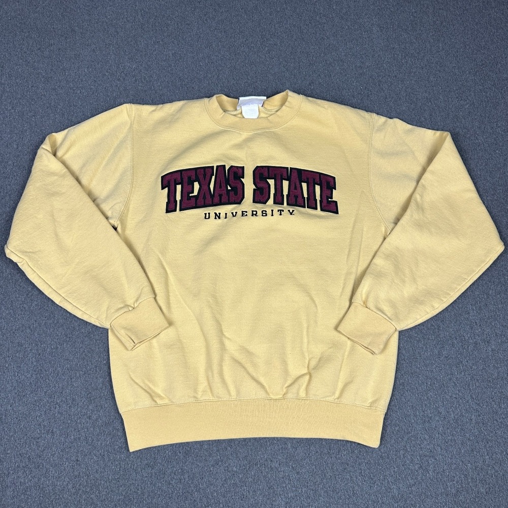 Vintage Champion Texas State University Sweatshirt Crewneck Yellow Sleeve Logo S